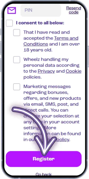 Wheelz Confirm the PIN and accept the required terms