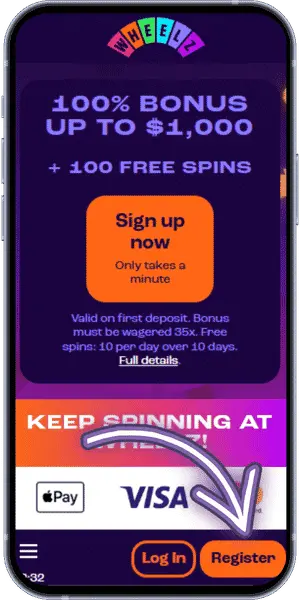 Wheelz Tap Register on the site